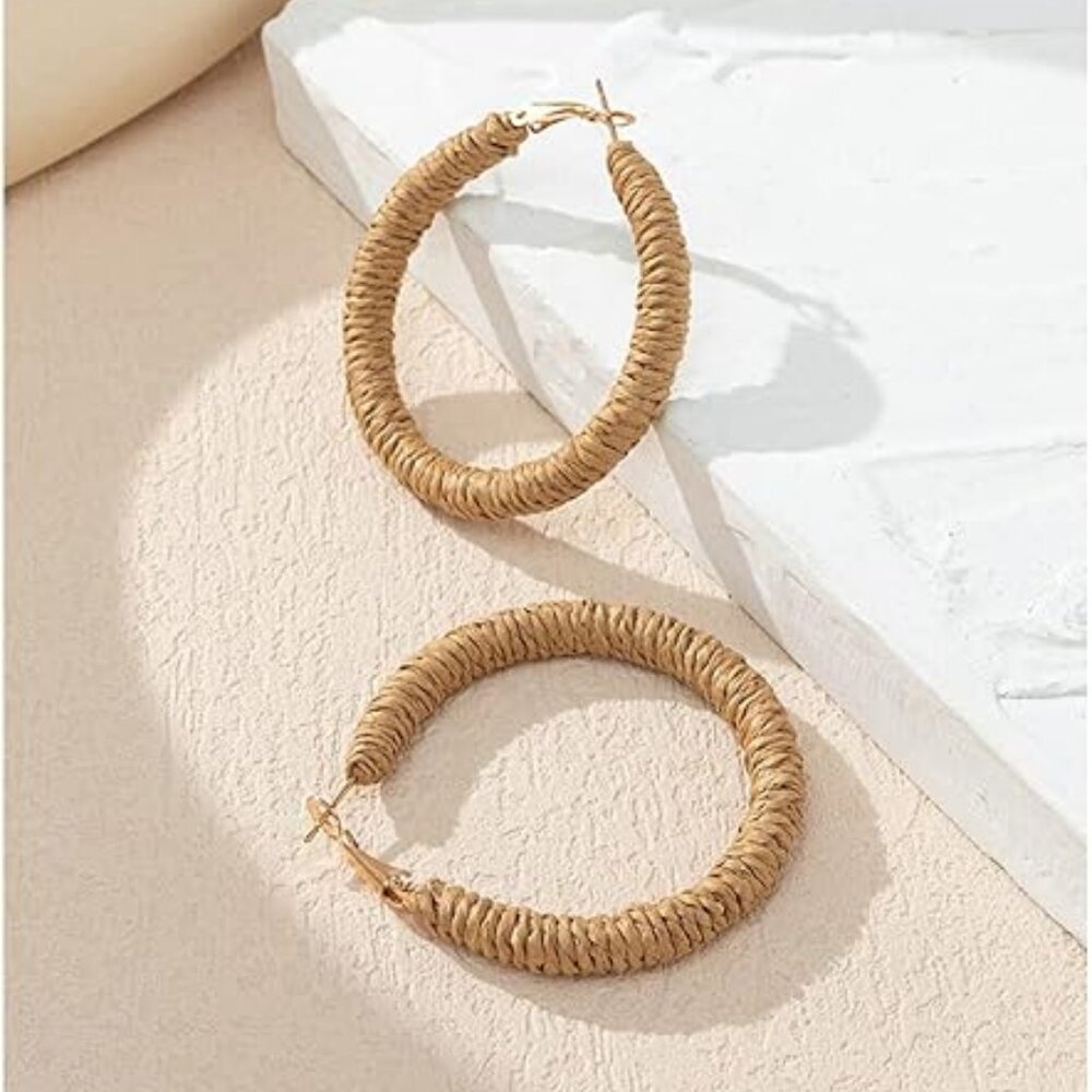 Brown Bohemian Rattan Hoop Earrings